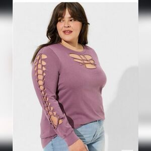 Torrid Purple Long Sleeve Top with Cutout Details